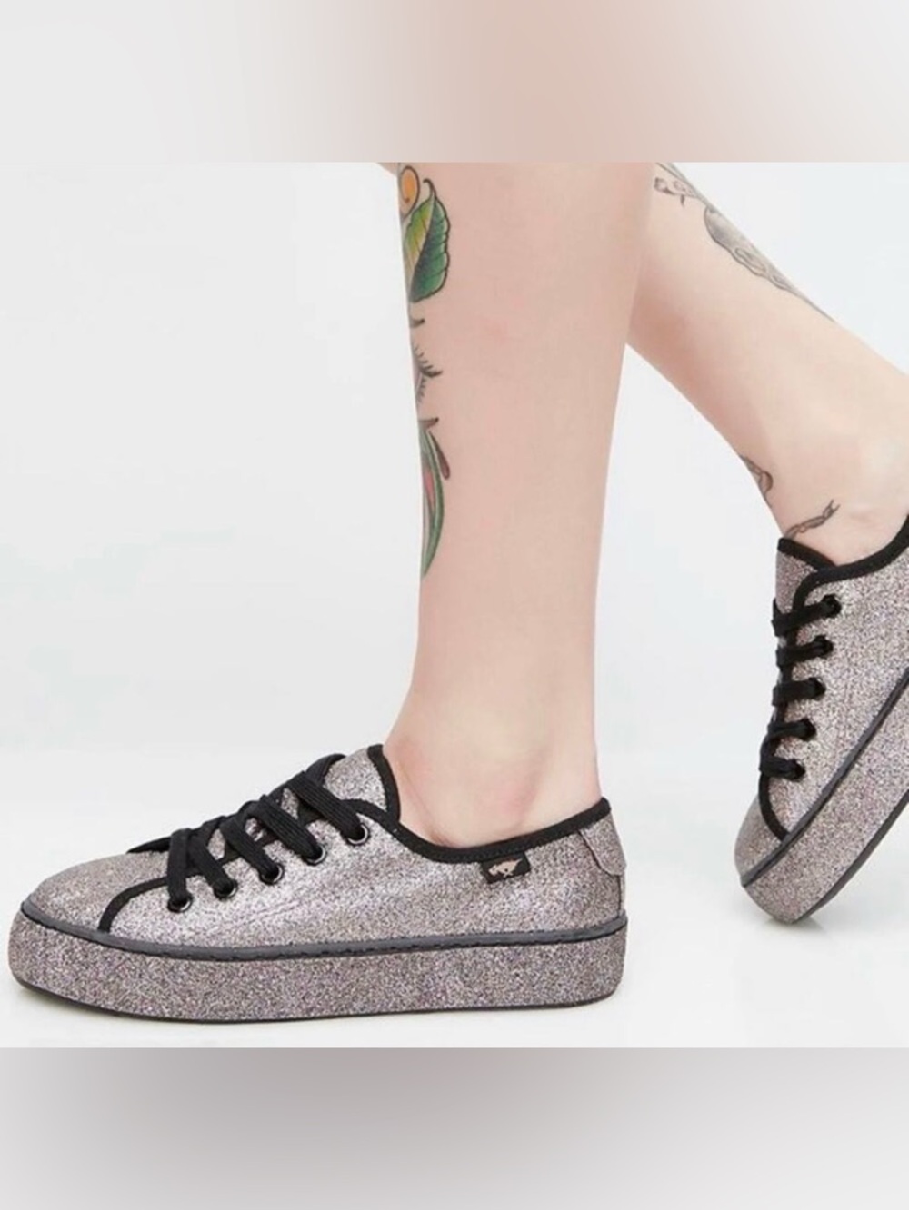 Rocket Dog Glitter Platform Sneakers - Silver with Black Trim